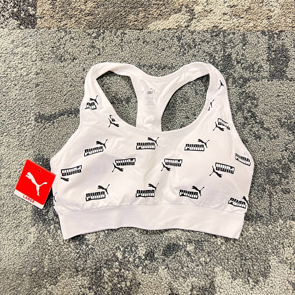 Puma Low Support Seamless Black White Activewear Sports Bra NEW Size Large